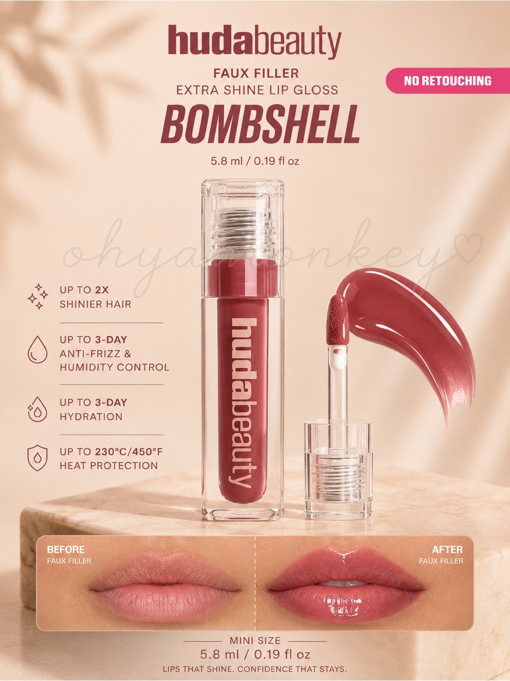 HUDA BEAUTY Bombshell Extra Shine Lip Gloss